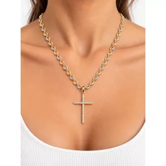   CASSANDRA 14K Sárga Arany Nyaklánc 50cm + KÖVES KERESZT medállal