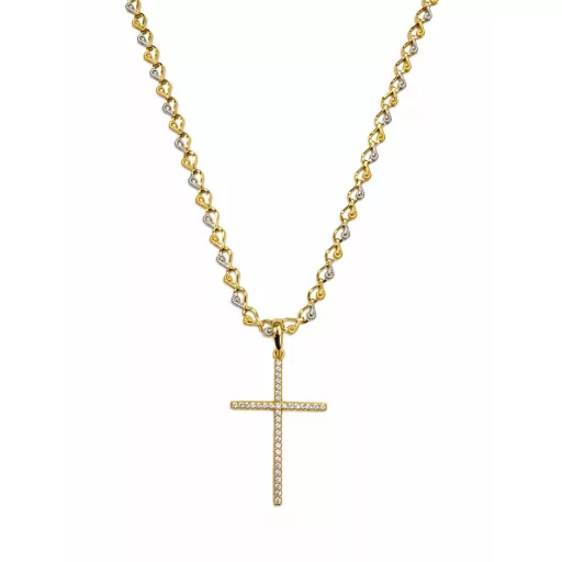 CASSANDRA 14K Sárga Arany Nyaklánc 50cm + KÖVES KERESZT medállal