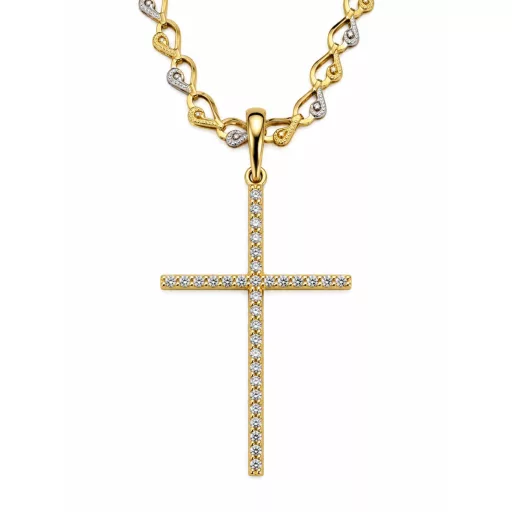 CASSANDRA 14K Sárga Arany Nyaklánc 50cm + KÖVES KERESZT medállal