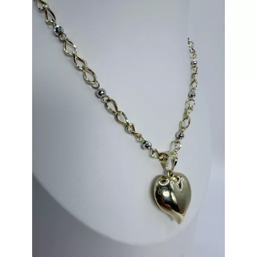 ZEA 14K Sárga és Fehér Arany Nyaklánc 50cm + pufi szív medállal