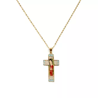   EMÍLIA 14K Sárga Arany VÉKONY Nyaklánc 45cm +Tűzzománc KERESZT medállal
