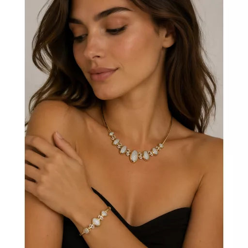 Liliána 14K Sárga Arany Nyakék szett Nyaklánc:45cm Karlánc:19cm