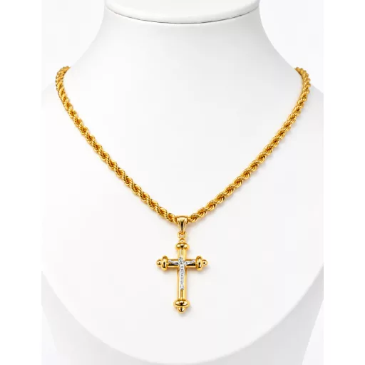 CELESTIA 14K sárga Arany Nyaklánc 45 cm + PUFI FESZÍTETT KERESZT MEDÁLLAL