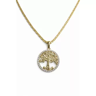   KITTI 14K Sárga Arany Nyaklánc 45cm + KÖVES ÉLETFA medállal
