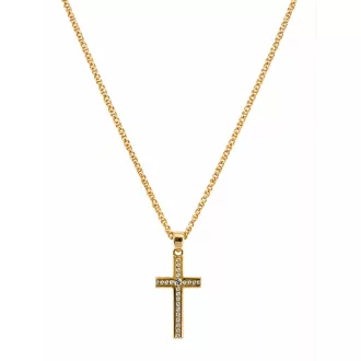   PÁLMA 14K Sárga Arany Nyaklánc 50cm + KÖVES KERESZT medállal