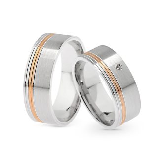   IDEAL 1 KÖVES FEHÉR ARANY KARIKAGYŰRŰPÁR A FELSZÍNÉN ROSEGOLD BETÉTTEL