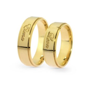   IDEAL SÁRGA ARANY MONOGRAMOS EXCLUSIVE KARIKAGYŰRŰPÁR KÉZZEL MEGMUNKÁLT FELSZÍNNEL