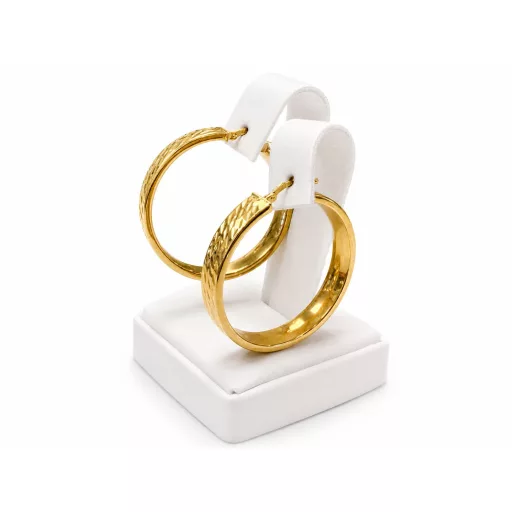 SZIDÓNIA 14K SÁRGA ARANY EGYENES FAZONÚ MINTÁS KARIKA FÜLBEVALÓ 3,5cm